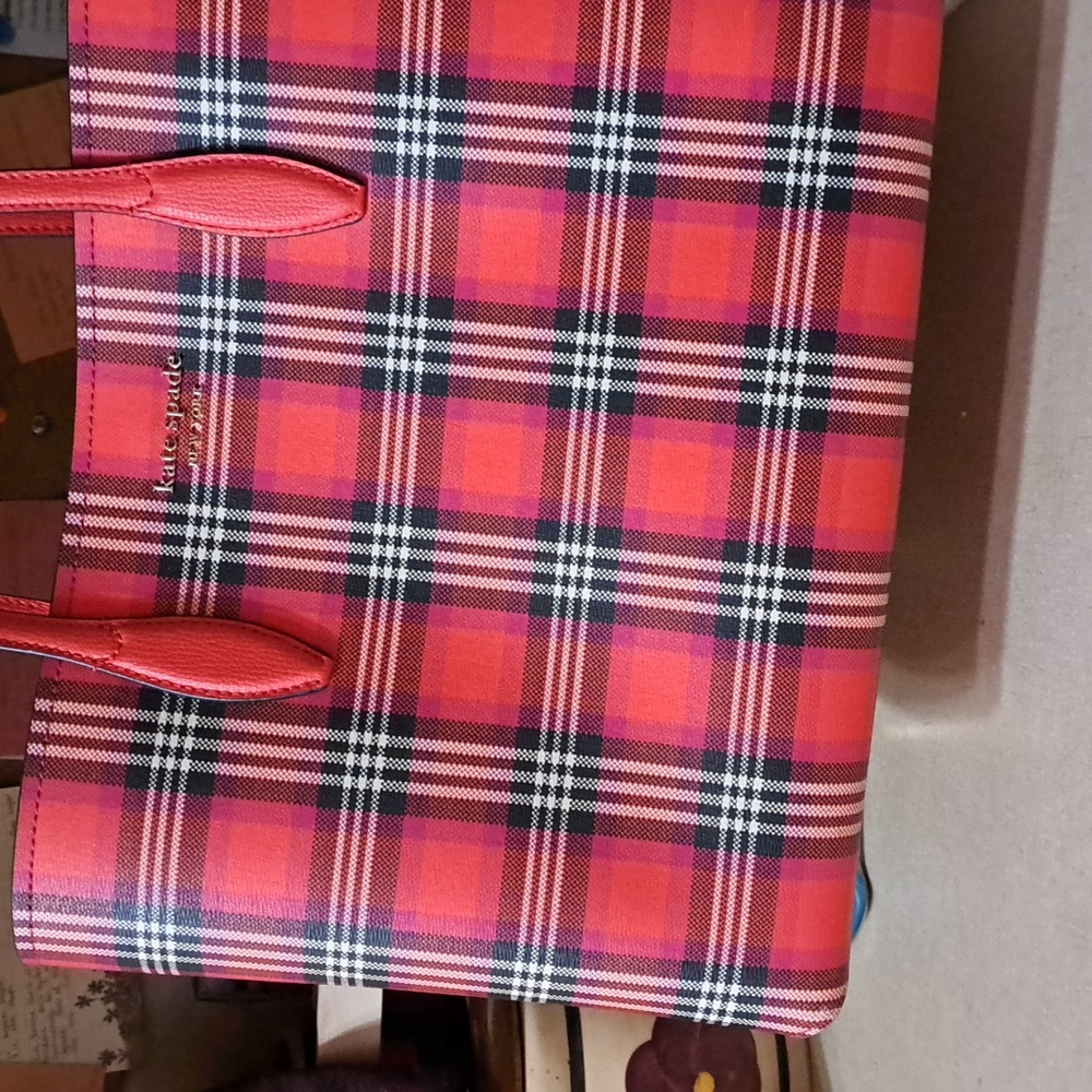 Kate Spade red plaid tote bag like new!